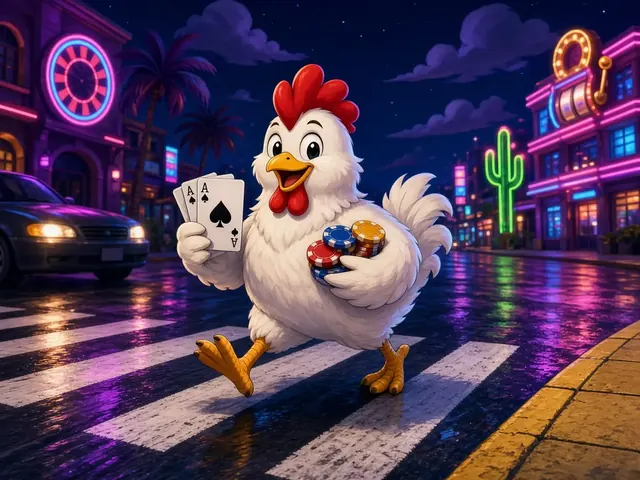 Gallina cruzando una carretera de neón
